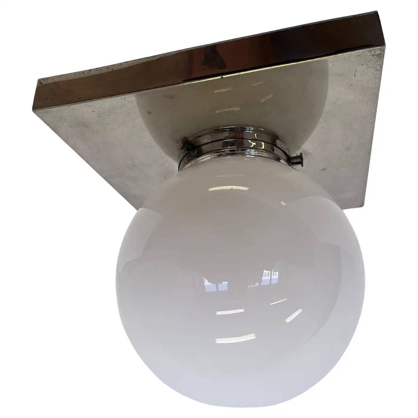 Plafonnier Bauhaus en chrome et verre / encastré, années 1930