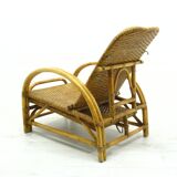 Fauteuil en rotin avec pouf escamotable, 1970