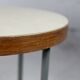 Side table tubular steel base, round top strapping wood, France, circa 1950