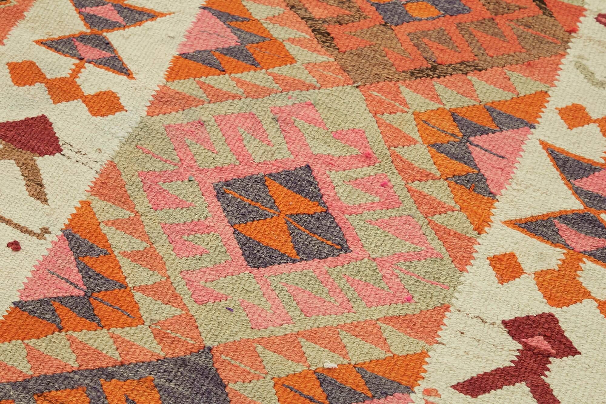 Turkish Handwoven Vintage Herki Kilim 110 cm x 318 cm