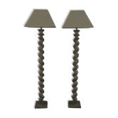 Paire de lampes en bois torsadé
