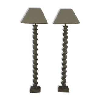 Paire de lampes en bois torsadé