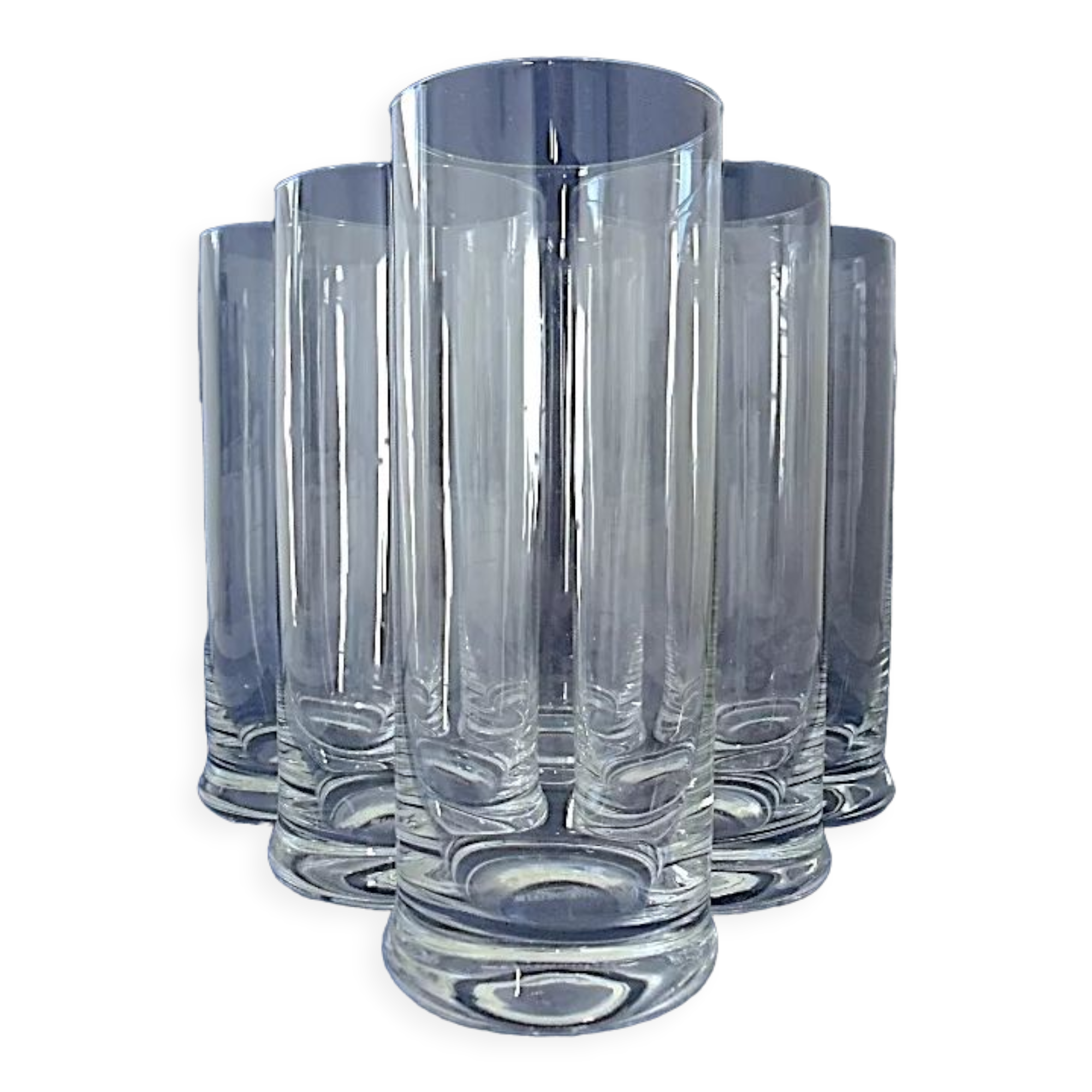Suite of six glasses with orangeade, long drink, water or table in colorless crystal.