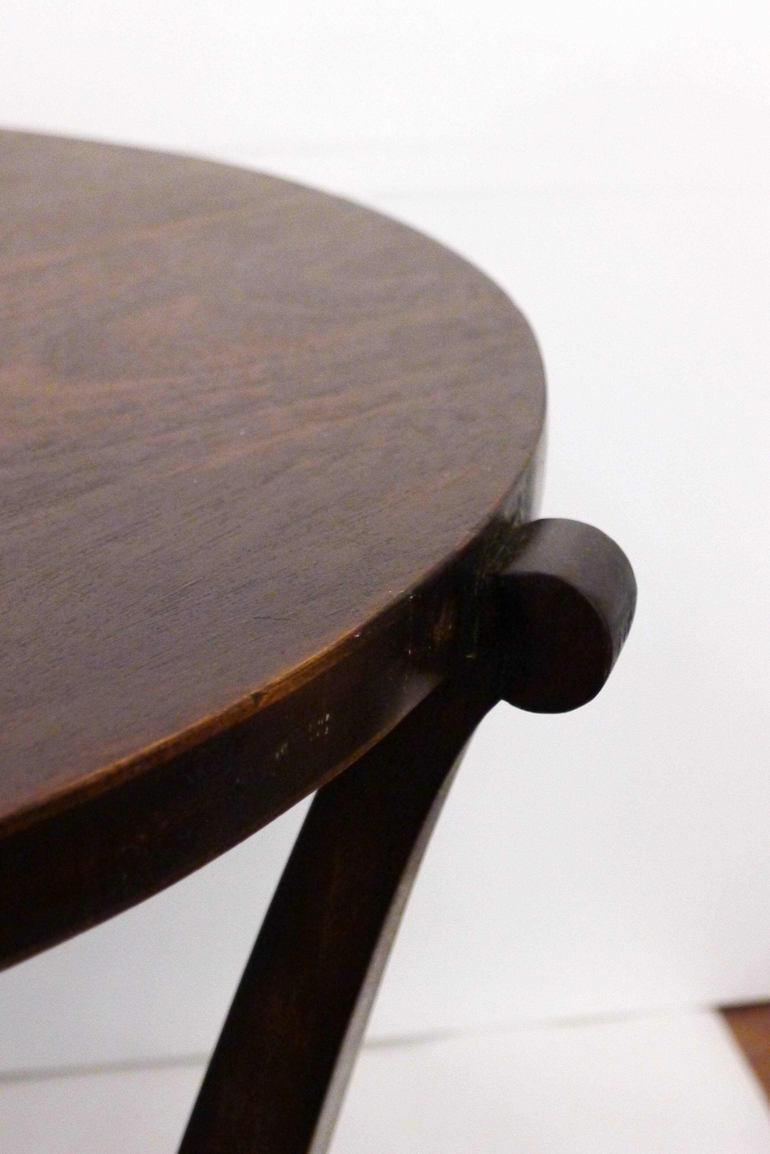 Table basse ronde Art Déco bois foncé & miroir