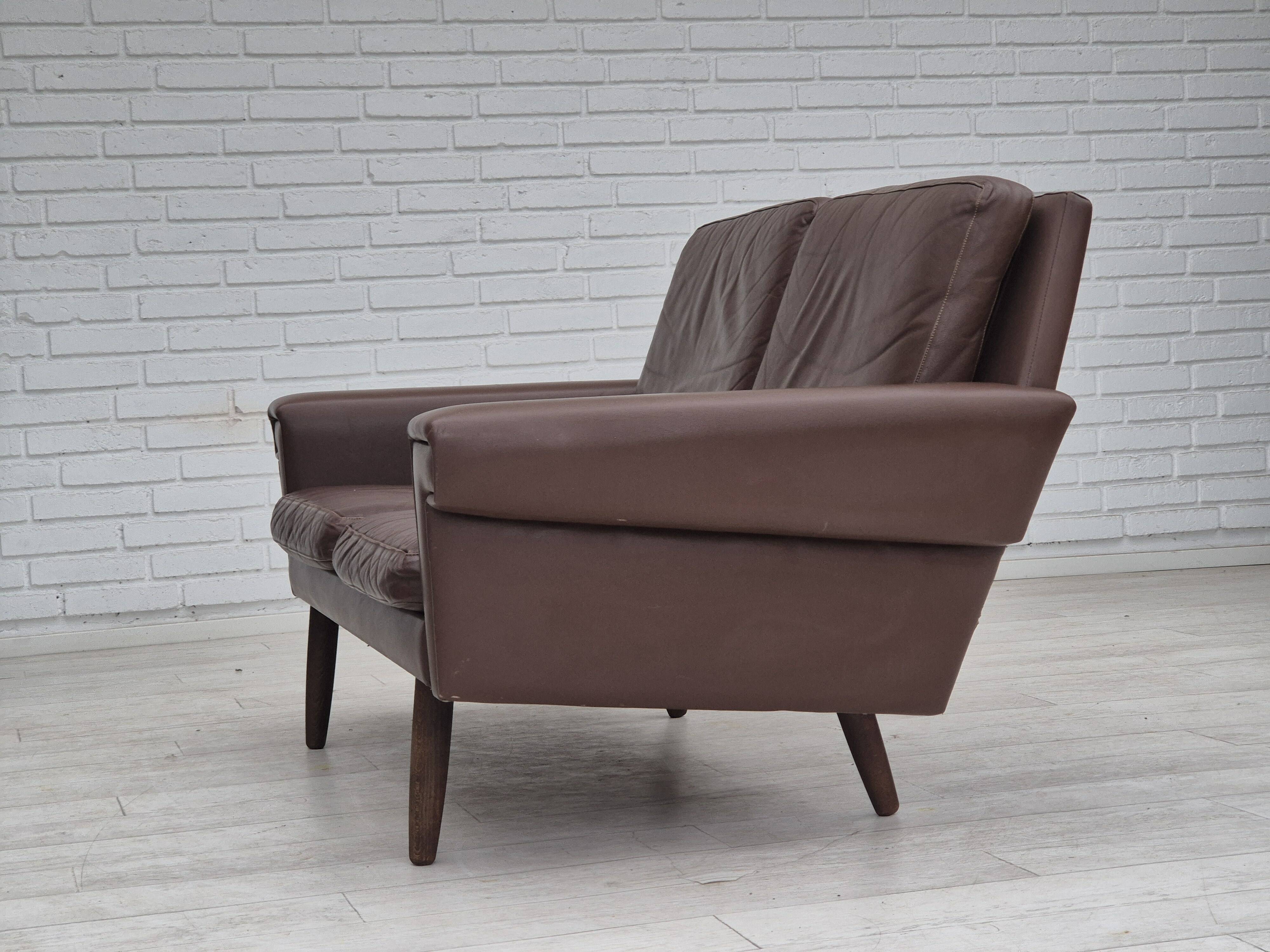 1970s, Danish 2-seater sofa, original brown leather.