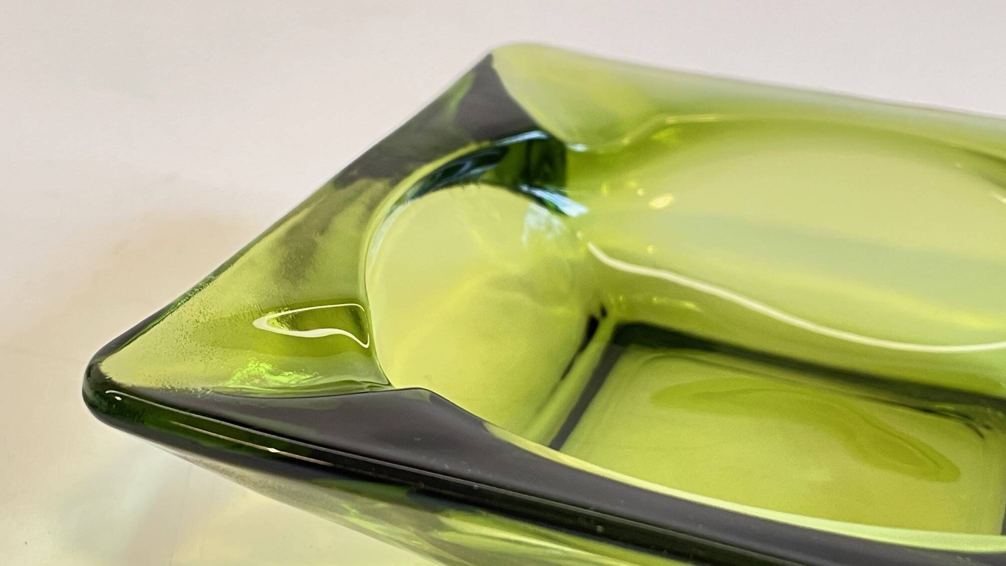 Geometric Glass Ashtray Vintage Green