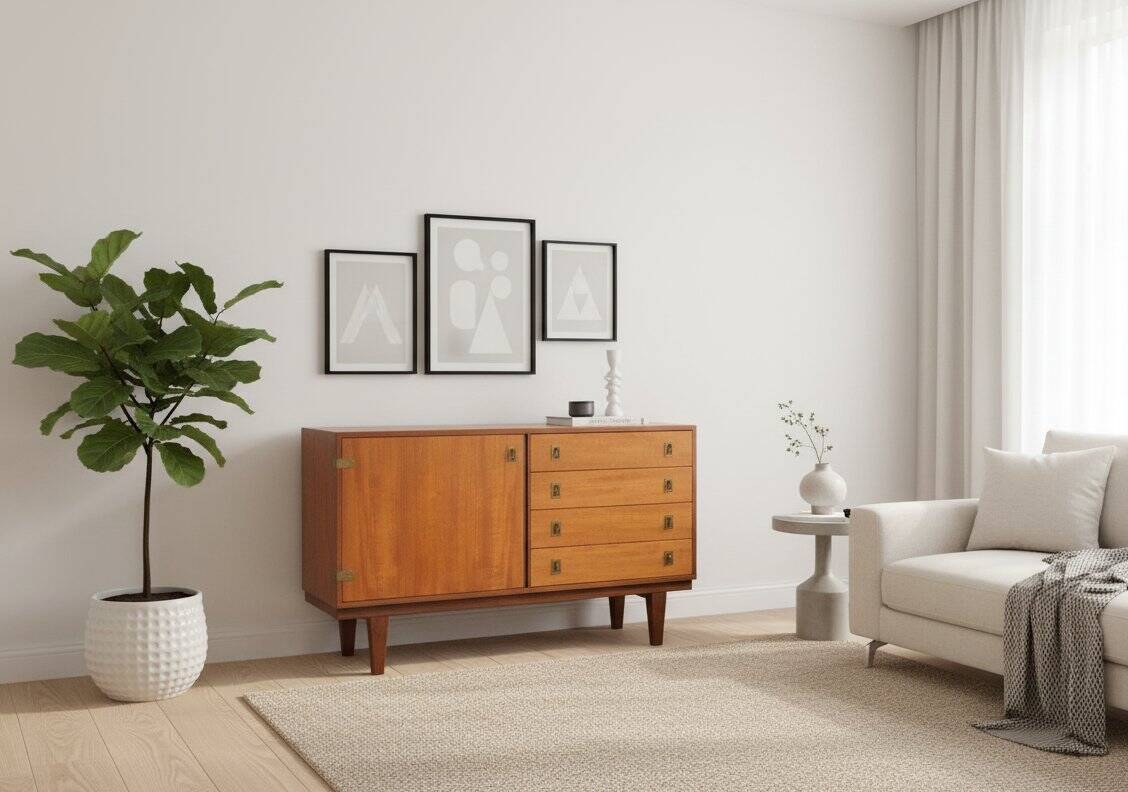 Enfilade Basse en Teck avec Poignées en Laiton par Peter Løvig Nielsen, 1960s