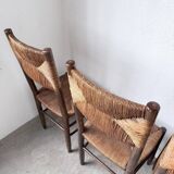 Set of 6 straw and oak Beauche chairs.