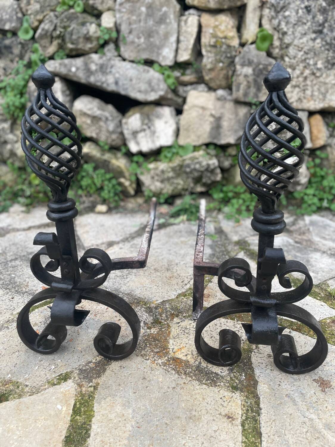 Pair of wrought iron fire dogs