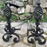 Pair of wrought iron andirons