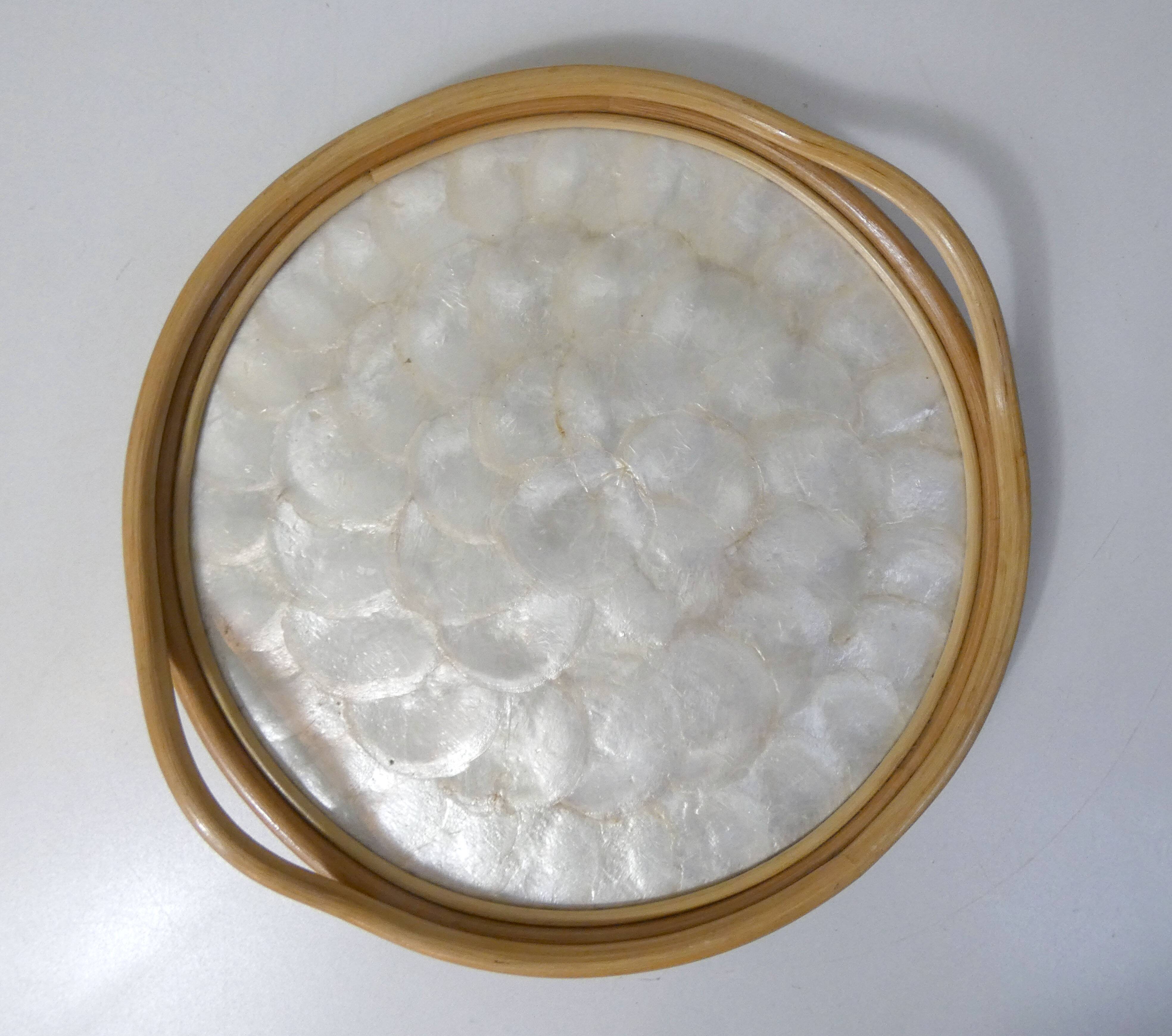 round rattan and mother-of-pearl tray