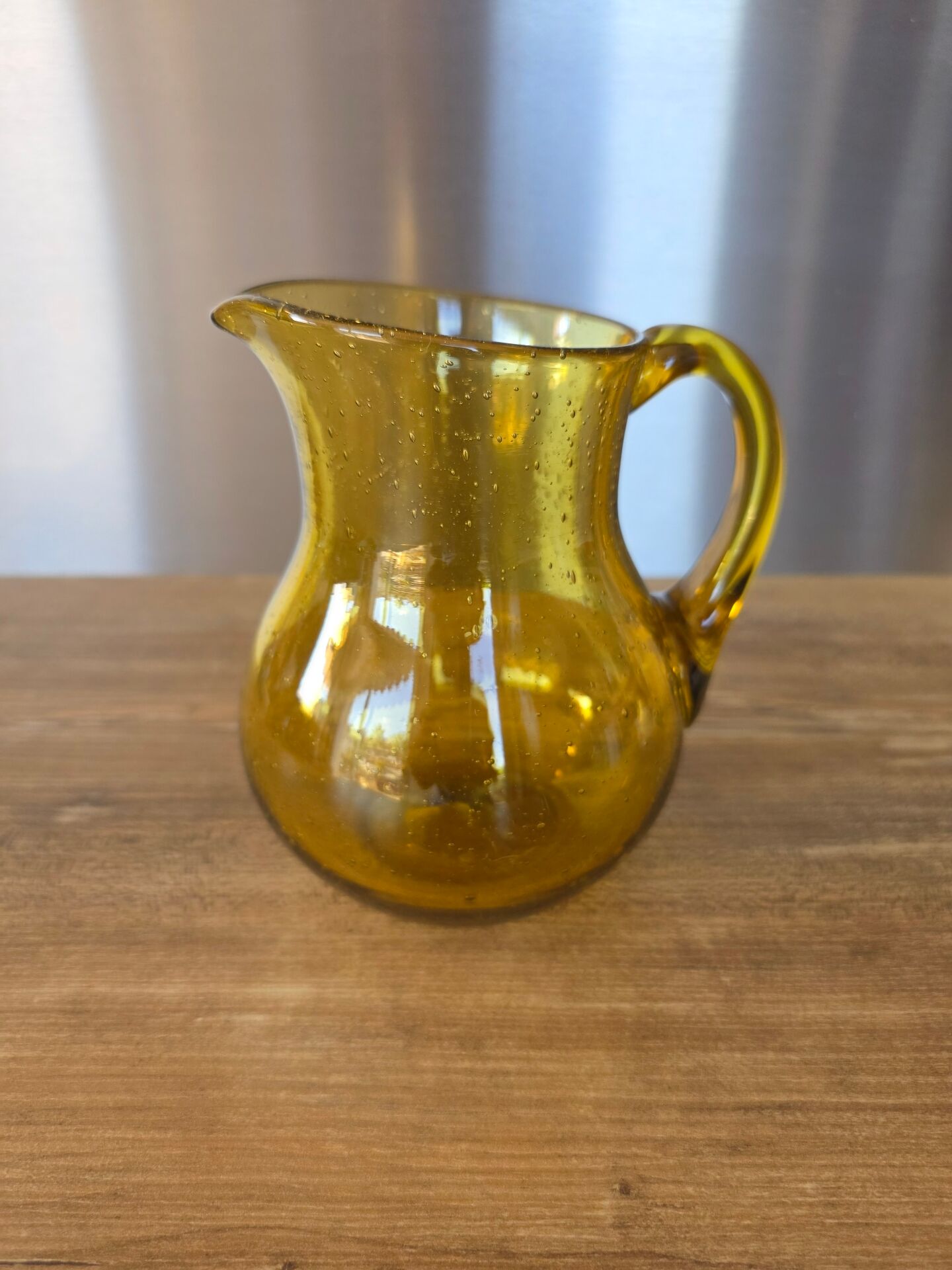 Jug / Glass Bullied Pitcher Biot Yellow Amber Honey Signed