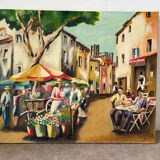 The flower market, oil on canvas signed Luga.
