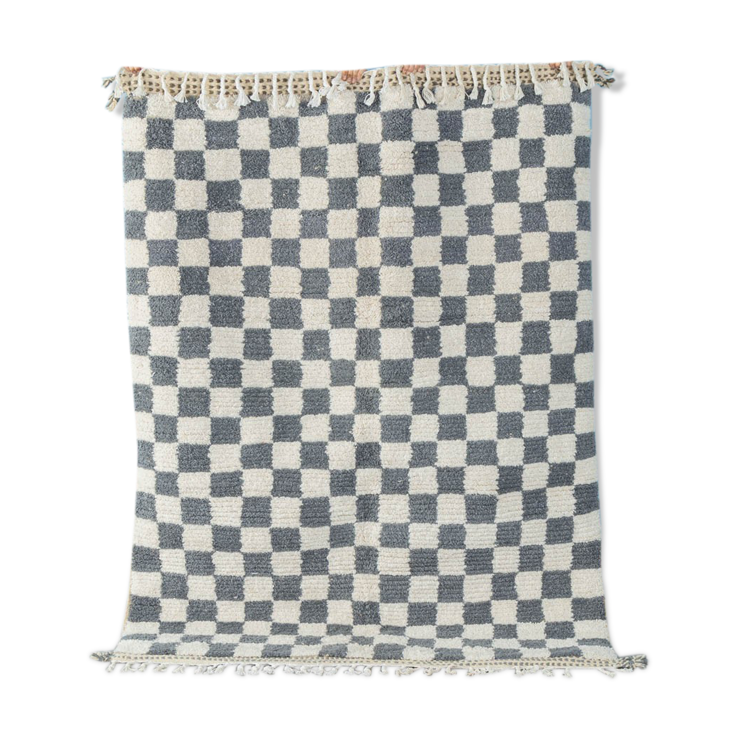 Grey Blue Check, Berber Rug, 162 x 215