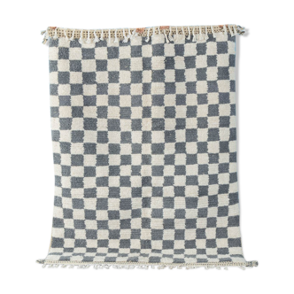 Grey Blue Check, Berber Rug, 162 x 215