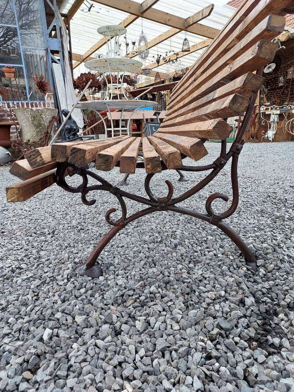 wooden garden bench with cast iron base