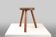 French hand crafted brutalist rustic low tripod stool in solid wood