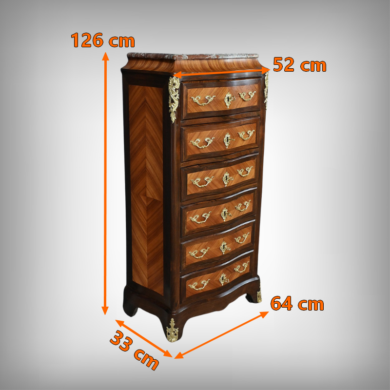 Rosewood and rosewood marquetry chest of drawers, Louis XV style – 2nd half of the 19th century.