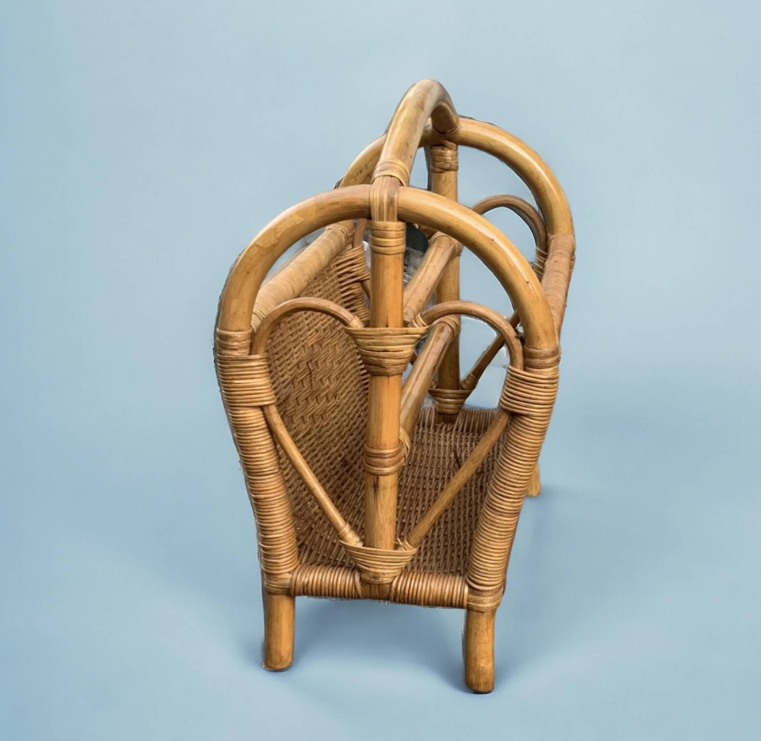 Vintage wicker and bamboo magazine rack
