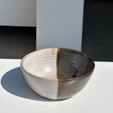 White and glossy brown two-tone ceramic bowl, matt earth