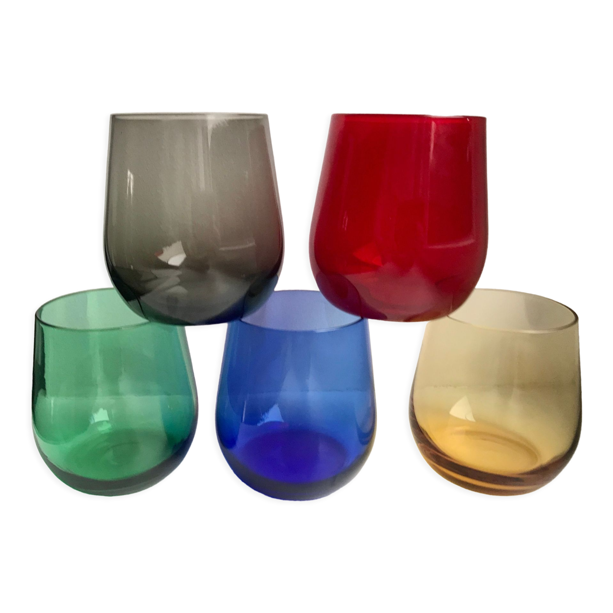 Set of 5 colored water glasses design 60s-70s