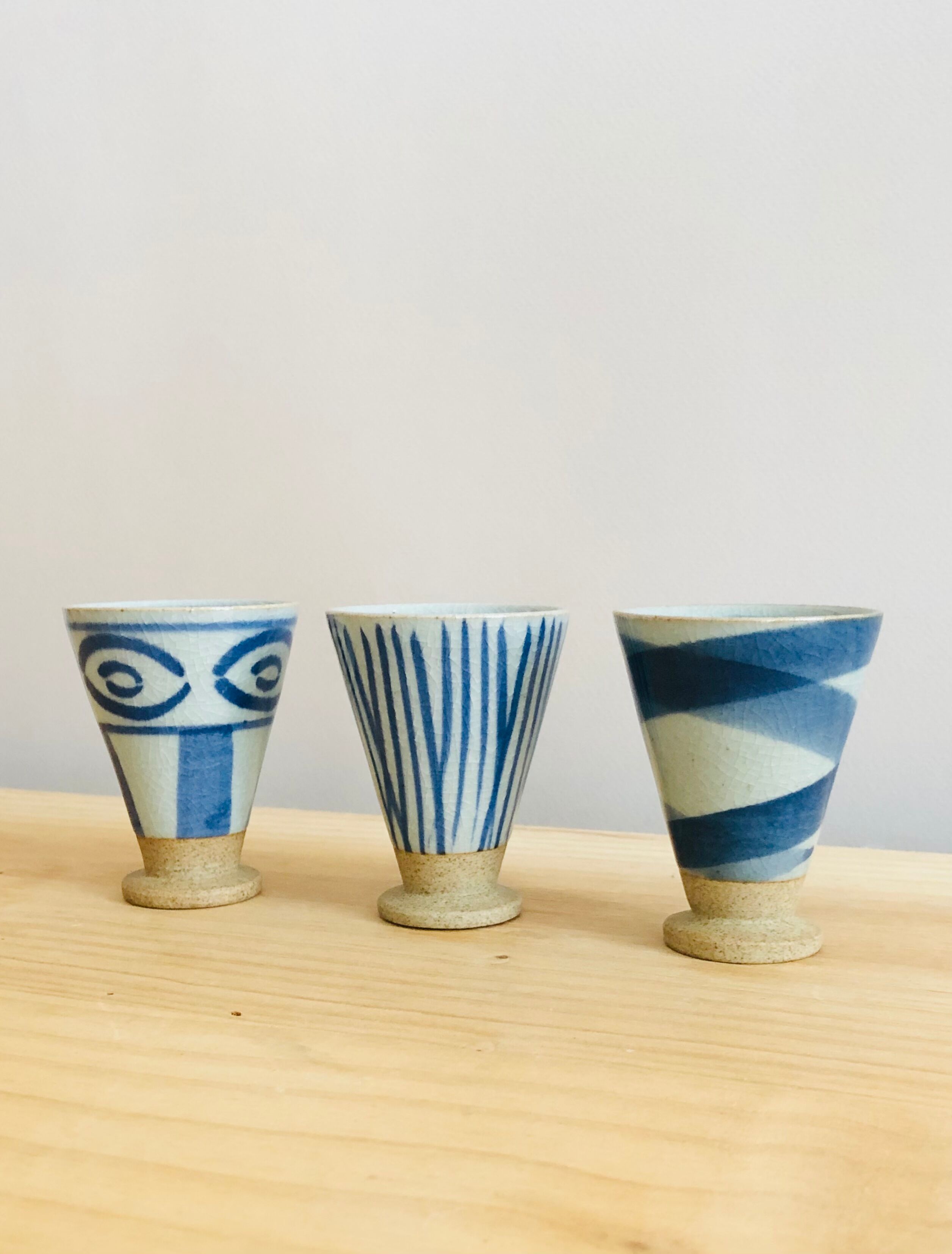 Set of 3 hand-painted sandstone sake cups