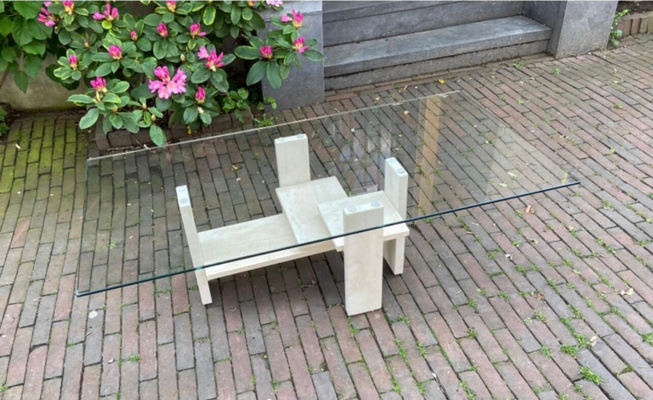 Coffee table by Willy Ballez in travertine