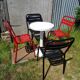 Set of 4 TOLIX T2 Metal Chairs, Red & Black + White Bistro Table
