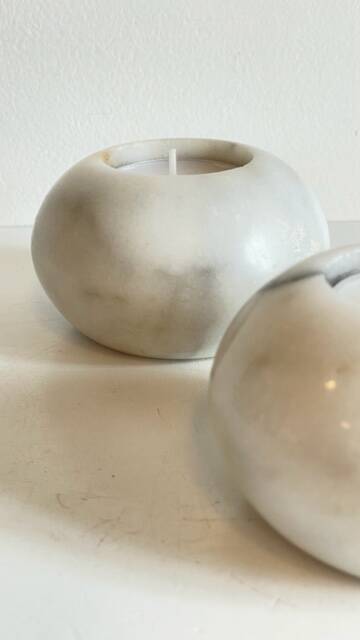 2 marble ball tealight holders from the 70s