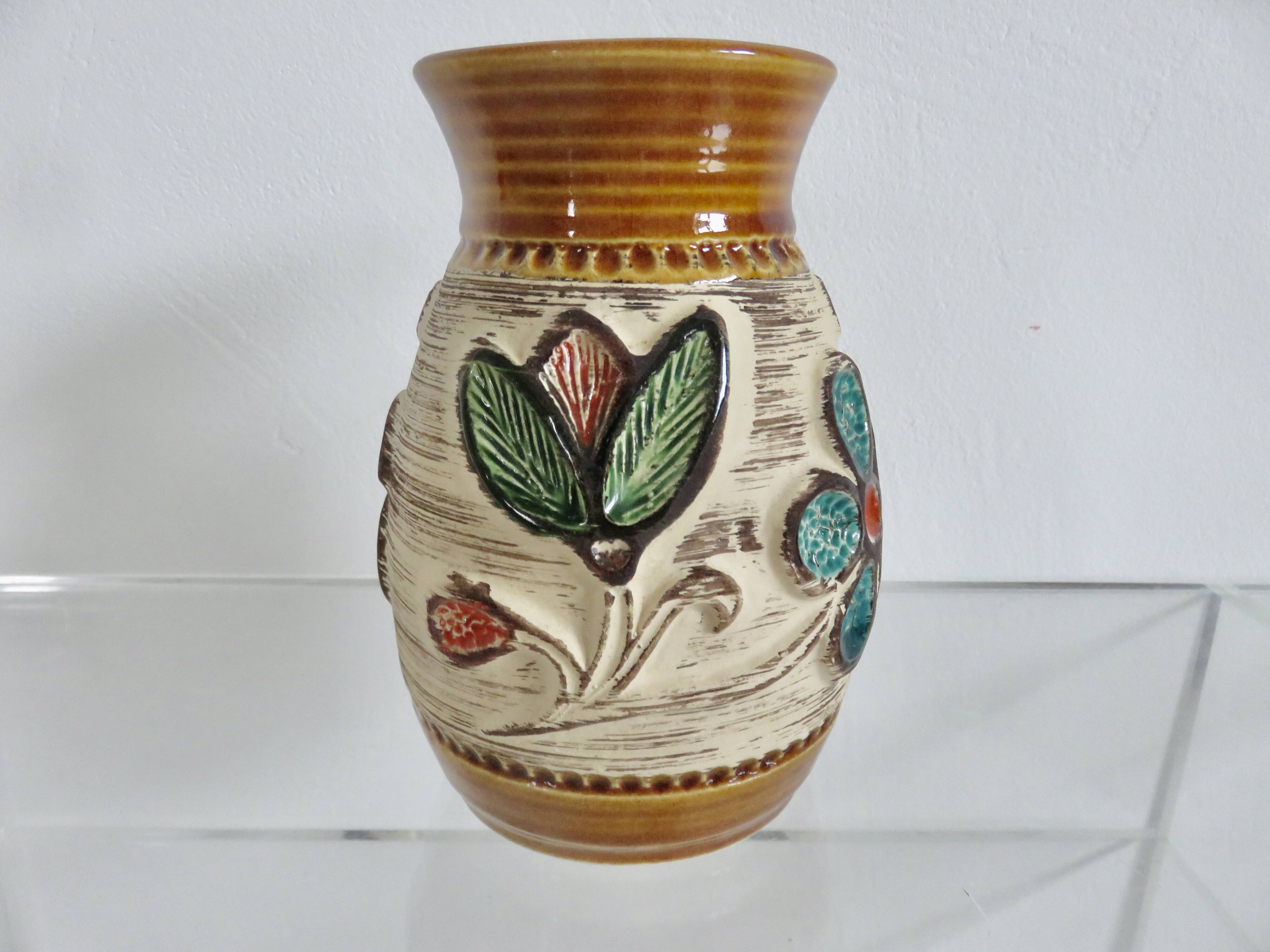 Ceramic vase with floral decoration "West Germany" 50s 60s