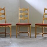 Vintage Danish Brutalist ladderback chairs in oak by Henning Kjærnulf, 1960s, set of 4