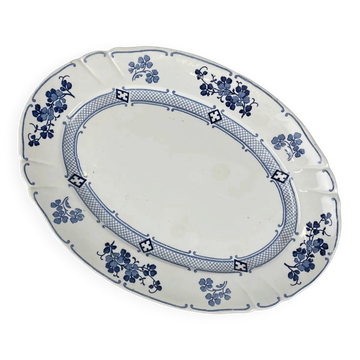 Large oval dish Terre de Fer KG Lunéville, model "Jane", blue, 1890-1915