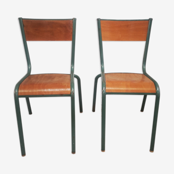 Pair vintage school chairs