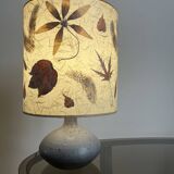 Ceramic lamp signed jm dehoux lampshade in feathers and dried flowers
