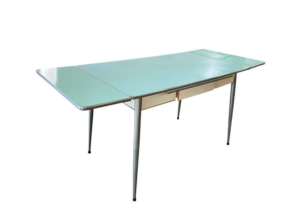 Table à manger extensible vintage en Formica bleu ciel