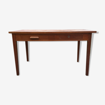 Table bureau vintage en chêne à 2 tiroirs (dit table bureau de fonctionnaire)