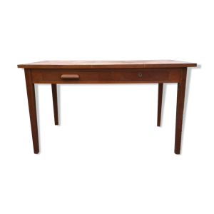 Table bureau vintage en chêne à 2 tiroirs (dit table bureau de fonctionnaire)