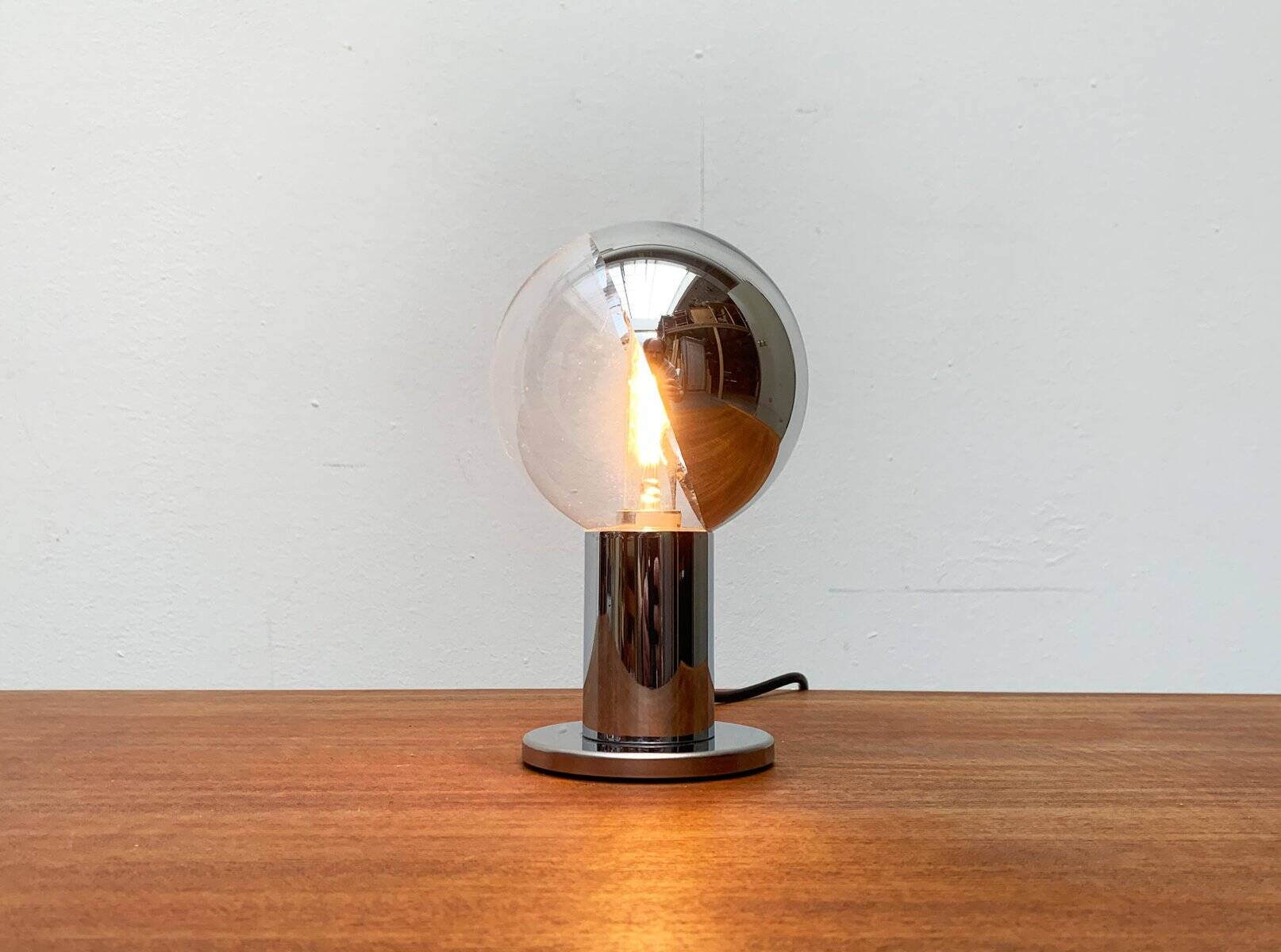 Vintage German table lamp in chrome and glass by Motoko Ishii for Staff.