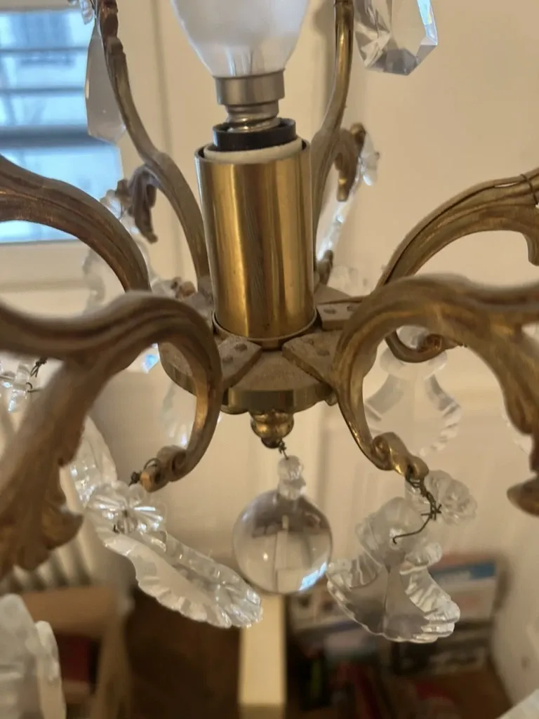 Antique chandelier with pendants – Louis XV style – gilded brass