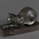 Art deco cat in regule by m. font green patina 1930 marble base