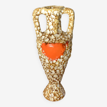 Vase en céramique Fat Lava beige et orange années 70v