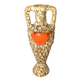 Vase en céramique Fat Lava beige et orange années 70v