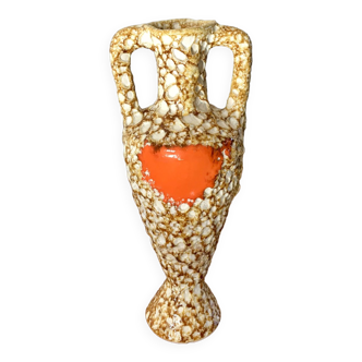 Fat Lava beige and orange ceramic vase from the 70s