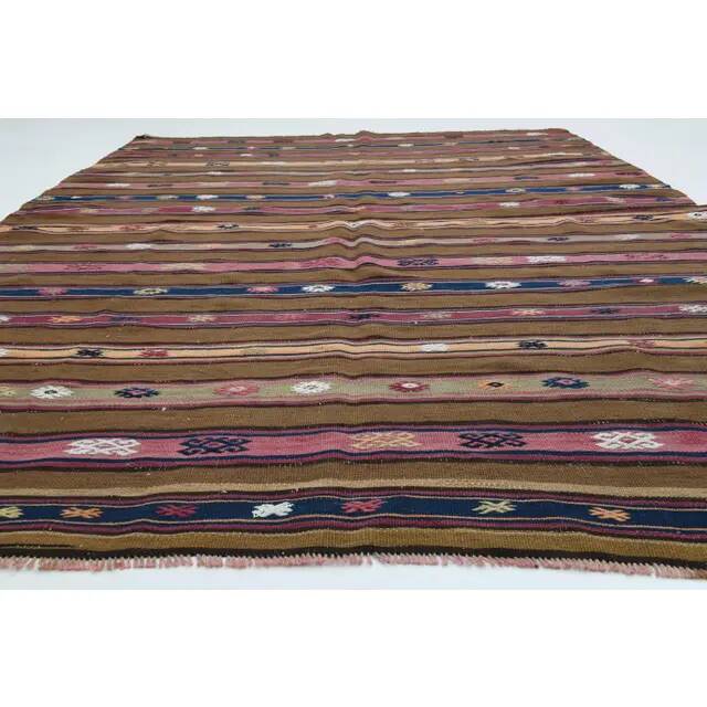 1970s Vintage Turkish Oushak Handmade Wool Cotton Brown Area Rug 167x229