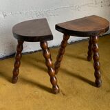 Duo of tripod half-moon stools