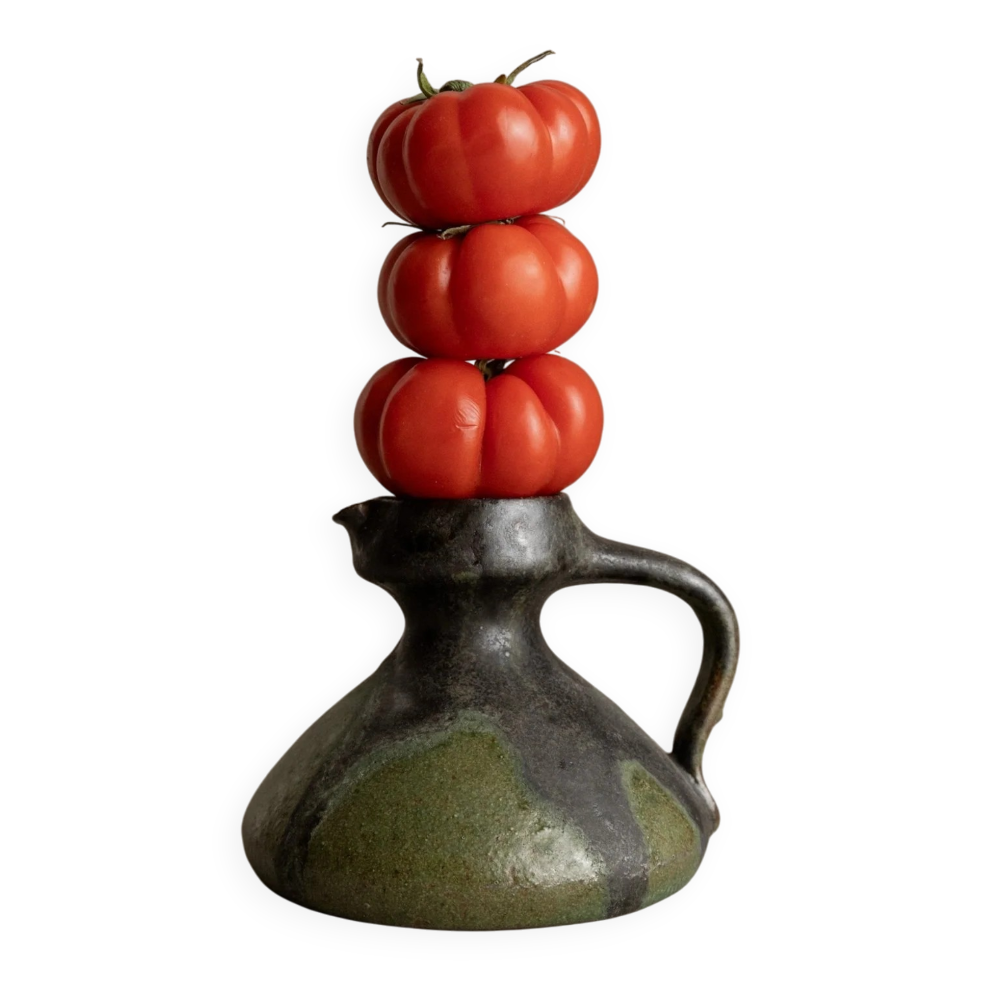 Vase en céramique fat lava vert-noir par Luise Duncker Studio, vintage des années 1970, milieu du siècle.