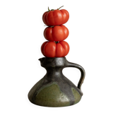 Vase en céramique fat lava vert-noir par Luise Duncker Studio, vintage des années 1970, milieu du siècle.