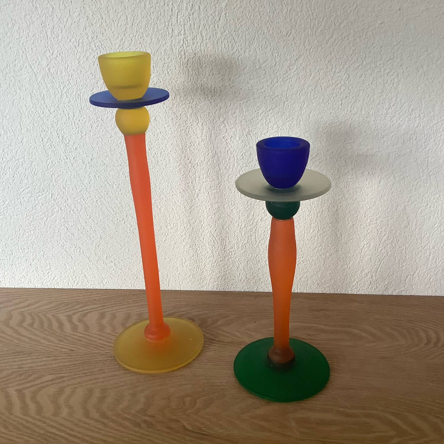 Bougeoirs verre années 1990 post moderne multicolore