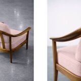 Vintage Mid-Century Modern Wood and Fabric Armchairs from W. Knoll, Set of 2