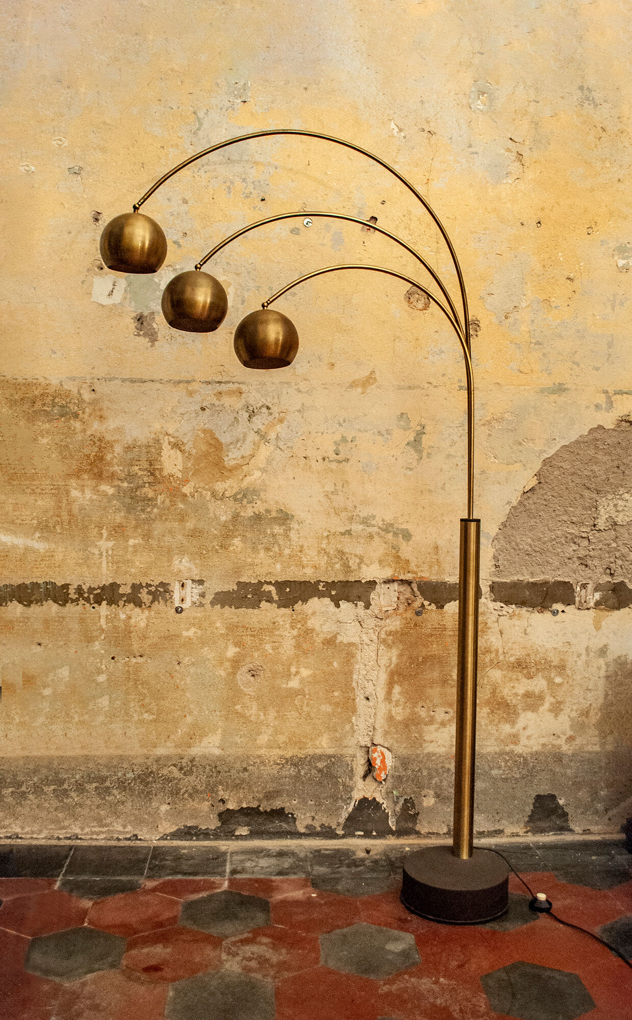 Floor lamp three brass lights by Reggiani 1970s